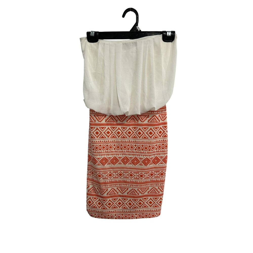 Aggie White Orange Aztec Print Strapless Dress Size Small Boho Summer Casual